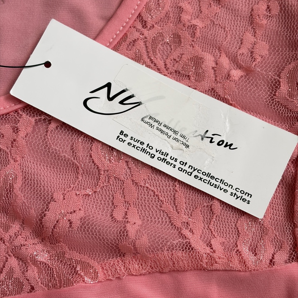 NWT NY Collection Lace Puff Sleeve Blouse Top Pink Romantic Petite Small PS - Picture 10 of 12